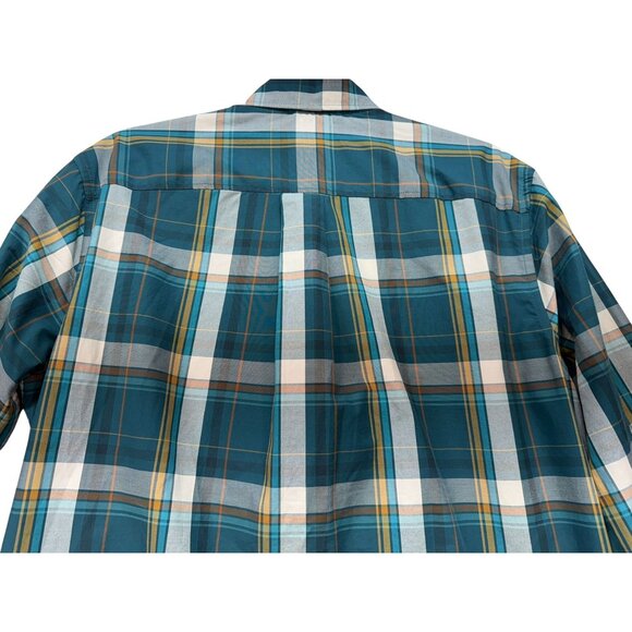 Eddie Bauer Mens Classic Fit Button-Down Shirt M Teal Blue Plaid - Picture 11 of 11